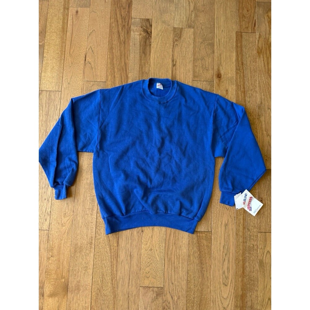 NWT Vtg Jerzees Sweatshirt L Blank Blue Super Sweats Crew Neck USA Made
